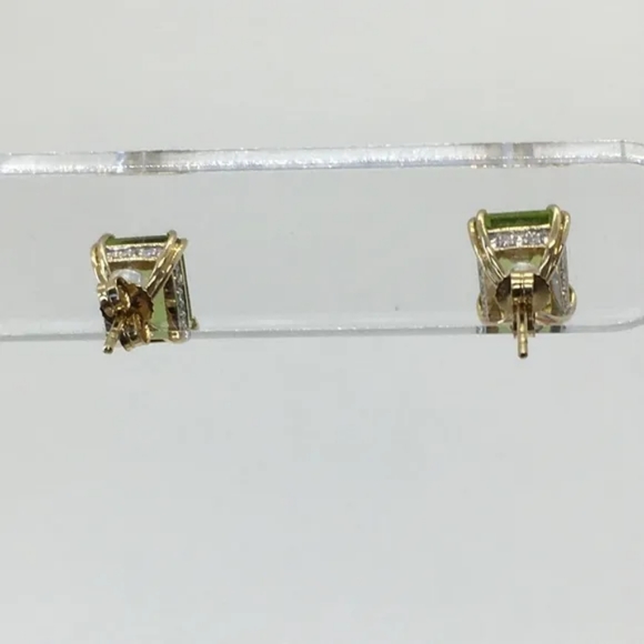 14K Yellow Gold Diamond and Peridot Stud Earrings - Picture 2 of 5